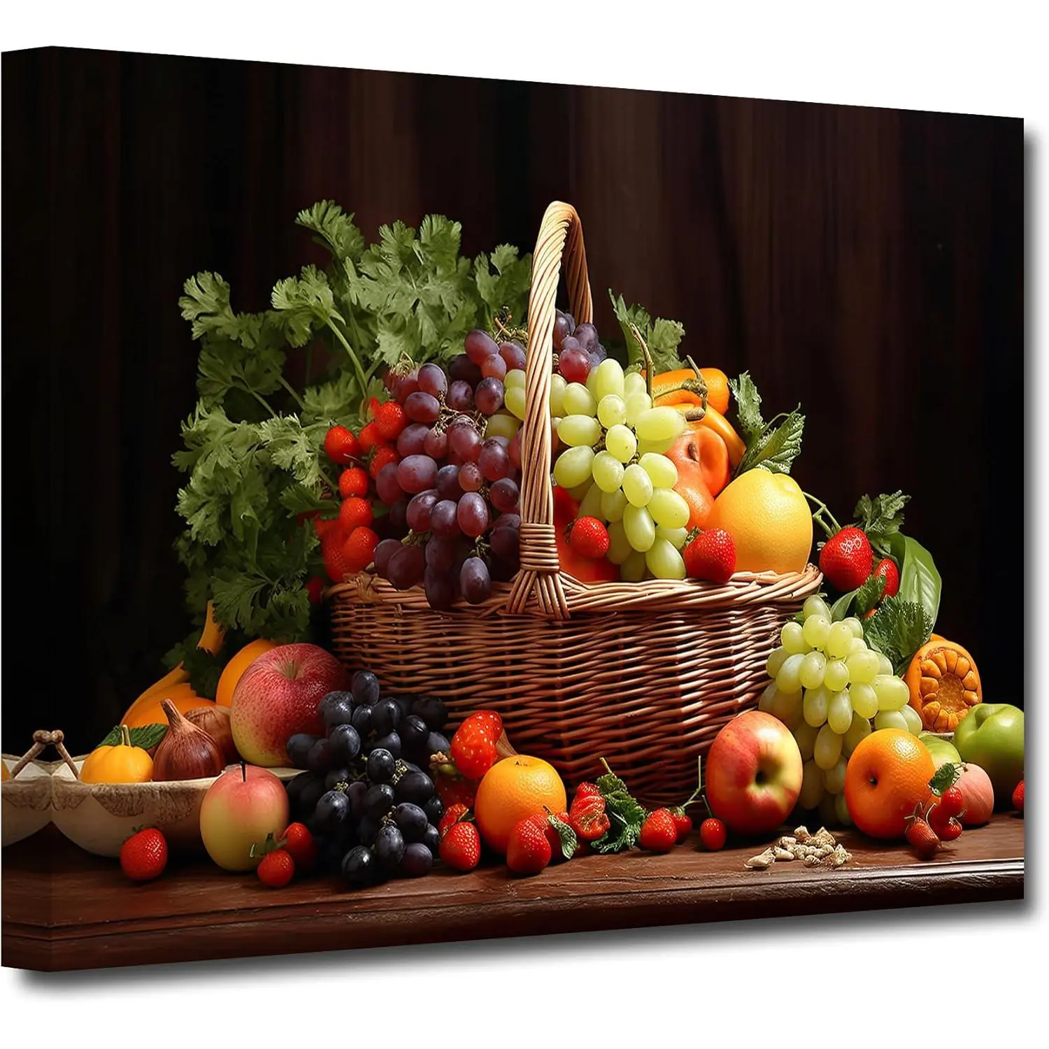 Artistic Kitchen Fruit & Vegetable Canvas Wall Art Prints - Realistic Home Decoration Artwork with Handmade Frame, Multi-Size Posters for Kitchen, Dining Room Decor, Photo