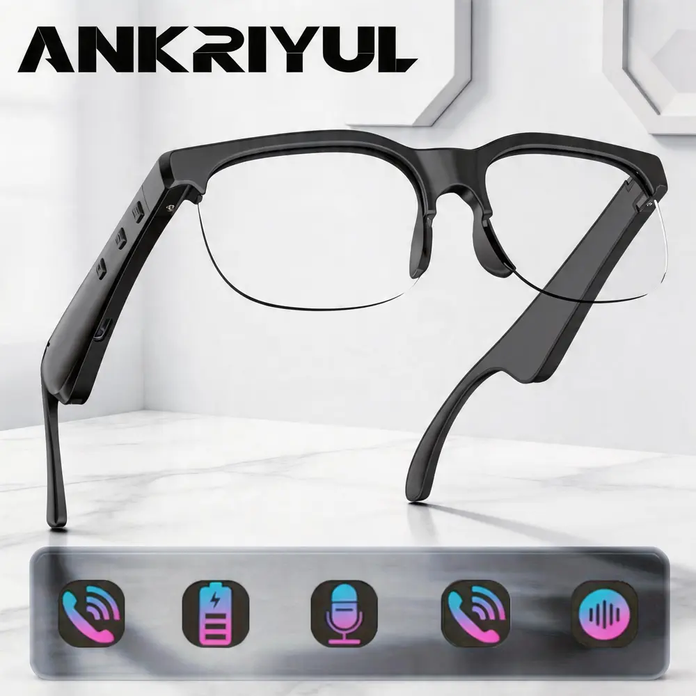 ANKRIYUL Multifunctional Smart Glasses, Wearable Wireless Device with Near-Ear Open-Ear Headphones and Button Control for Fitness, Running
