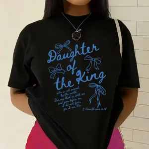 Daughter Of The King' Bow Coquette Print T-shirt Christian Women's Style Casual Top