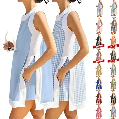 Jovenpara Women's 2 Piece Outfits Casual Color Block Lounge Set in 100% Cotton with a Sleeveless Top and Shorts with Pockets, Women's Clothes, Lightweight, Comfortable, Woman 2 Piece Set