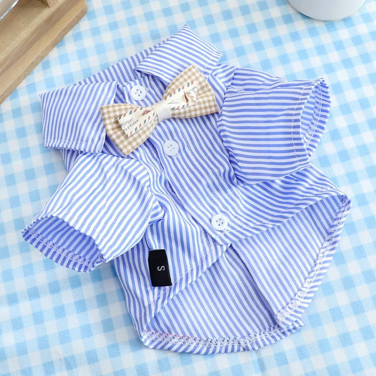 Bow Decor Stripes Pattern Pet Shirt, Cute Bowknot Button Decor Pet Shirt, Pet Clothes for Small Dogs & Cats