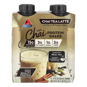 Atkins Iced Tea Latte Protein Shake, Chai, 4 Shakes, 11 fl oz (325 ml) Each