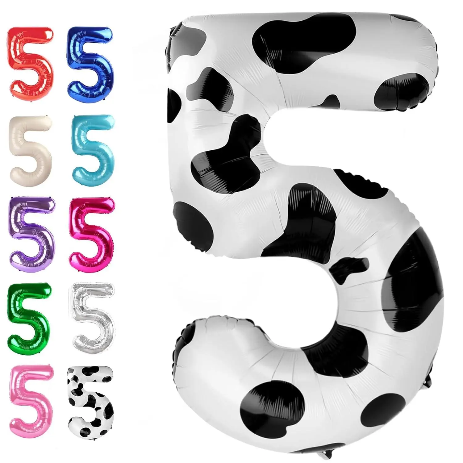 Cow Print 40 Inch Large Number 5 Birthday Balloon, Five 5Th 15 25 35 50 55 Birthday Celebration Decorations, Foil 5 Mylar Helium Number 5 Balloons Girl Boy Anniversary Party Supplies