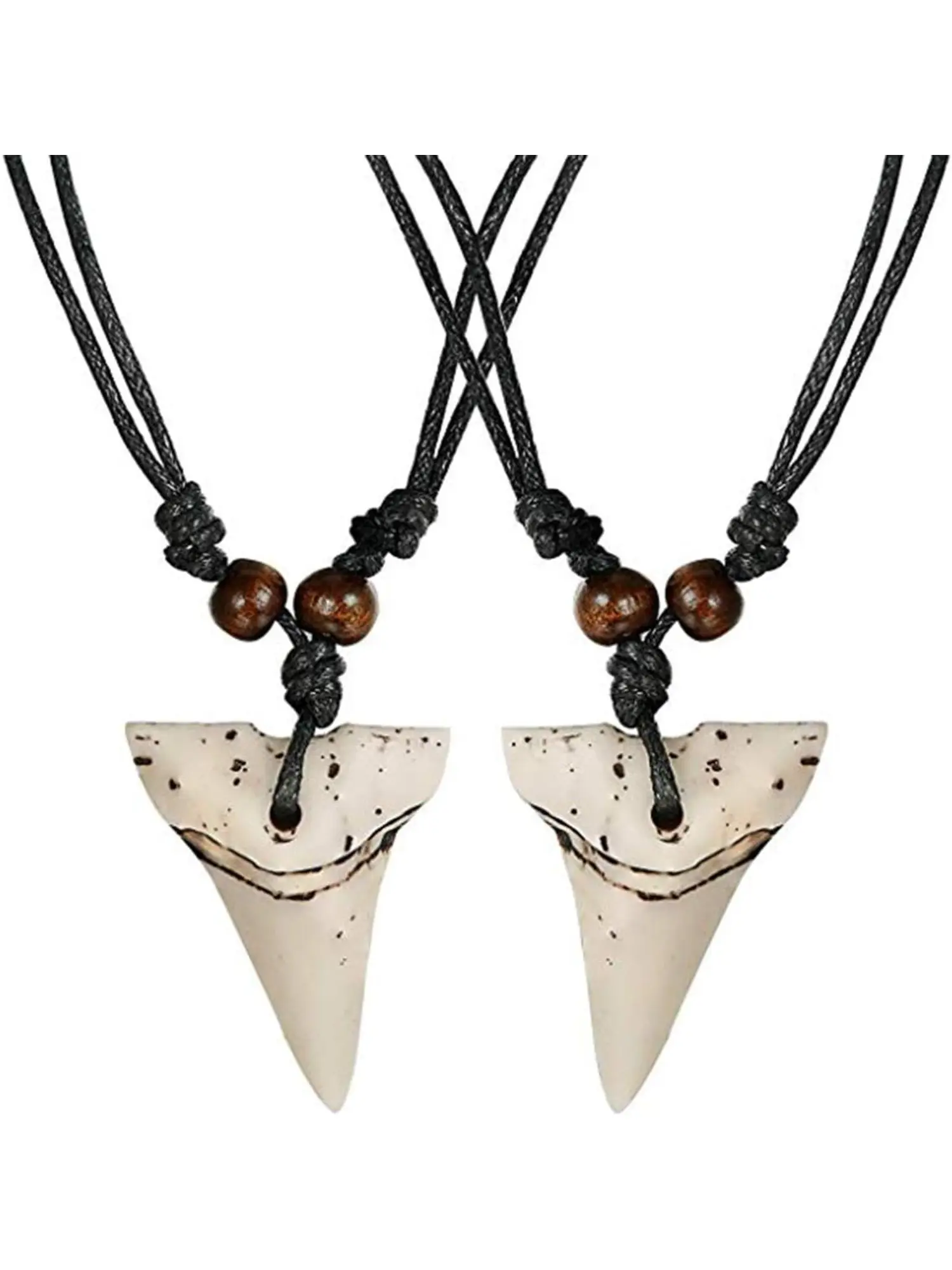 Original 2 Pcs Cool Shark Tooth Necklaces Stylish Handmade Necklace Set Costume Necklaces for Women Men with Adjustable Cotton Cord for Party Festival Cosplay Fashionable Accessory