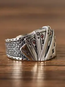 Vintage Style Adjustable Men's Ring, Punk Design Poker Card Open Ring, Statement Rings, Statement Multi Ring, Unisex Party Jewelry, Creative Good Luck Gift