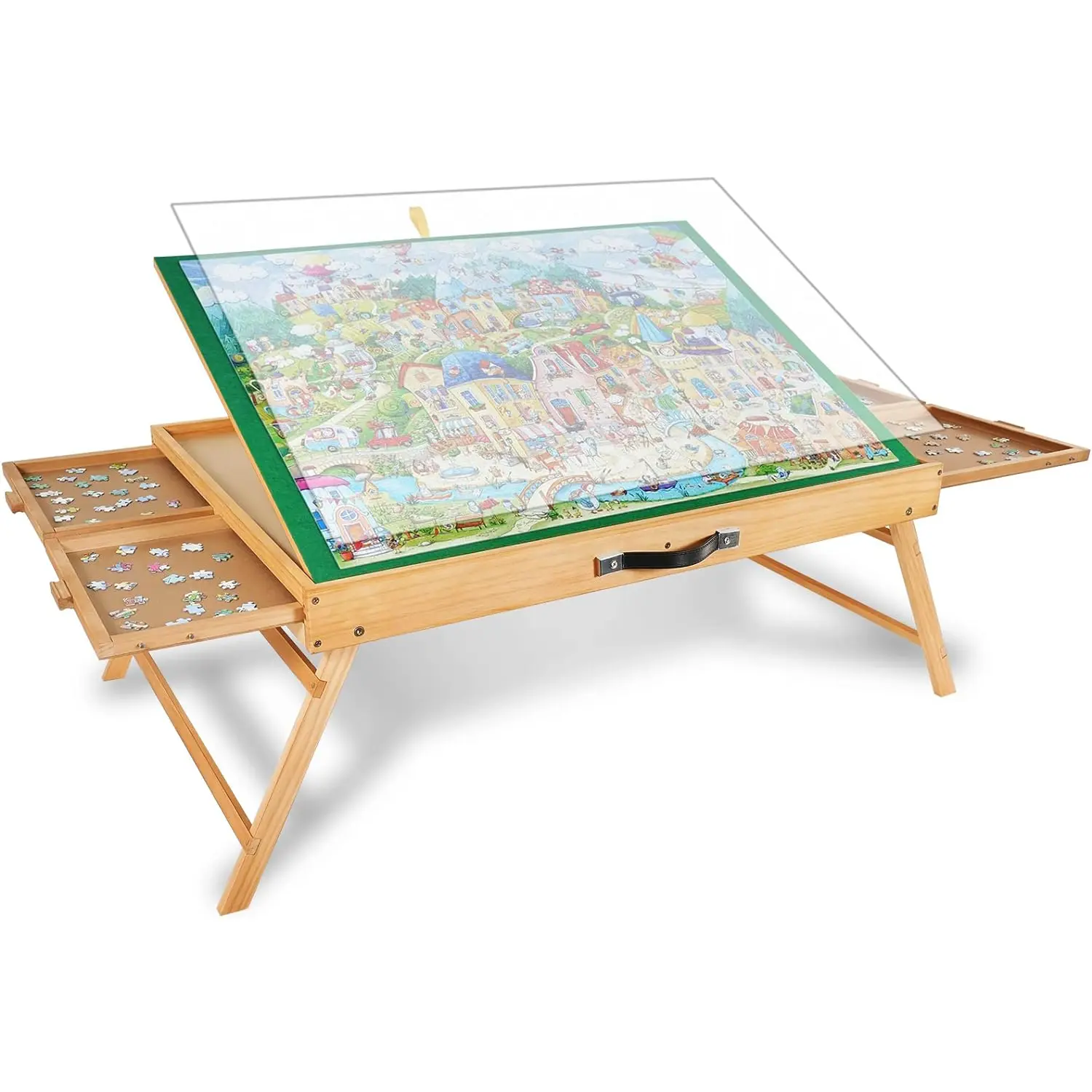 ALL4JIG 1500PCS Portable Puzzle Table with Legs, 25"x34"Adjustable Jigsaw Wooden Puzzle Board with 4 Drawers & Cover Mother’s Day Gift for mom, 3-Tilting-Angle Jigsaw Puzzle Table for Adults