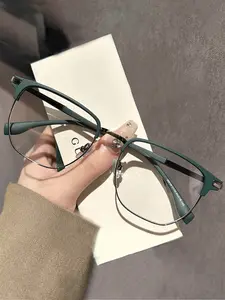 Simple Square Semi-rimless Frame Eyeglasses for Women & Men, Fashion Eyeglasses for Work, Daily Clothing Decor, Perfect for Student Daily Use, National Day Offers, Fashionable Frames Glasses