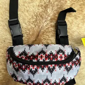 Nylon Black Gray Red Aztec Print Western Saddle Pouch