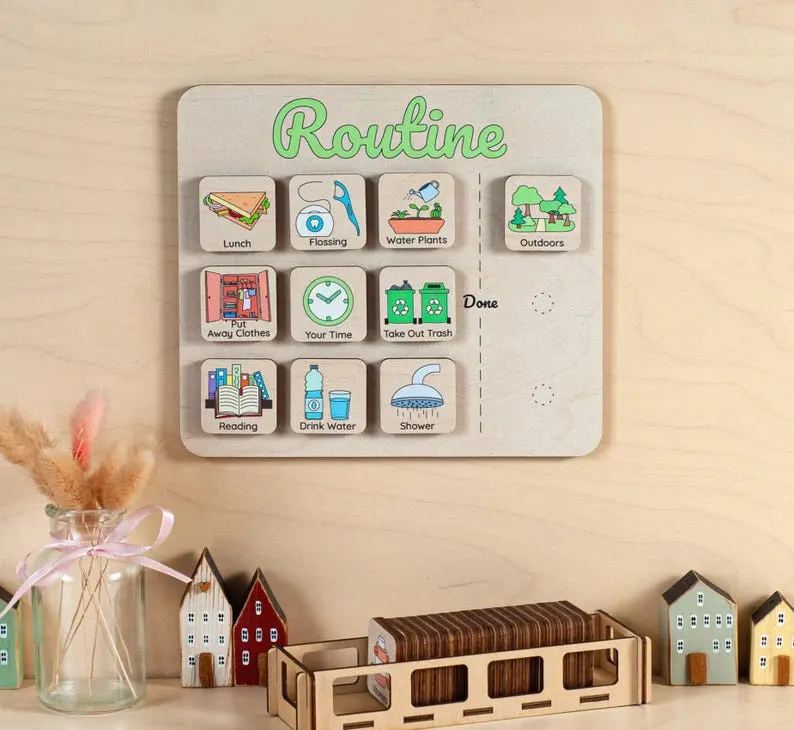 Daily Routine Board for Kids, Chore Chart, Bedtime Routine for Toddler, Morning Routine Checklist, Montessori Evening Routine Board