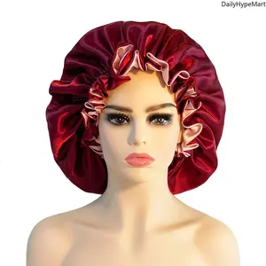 Women's Large Polyester Satin Princess Cap, Double-Layer Ruffled Edge Hair Wrap for Shower & Sleeping
