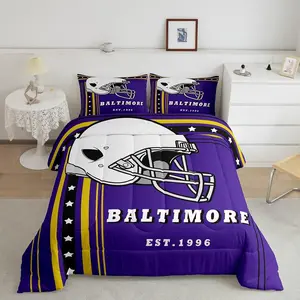 Sports Bedding, Football City Bed Comforter Set,D Helmet Comforter Set,Bedroom Purple Black Yellow Quilt - Comforter(Baltimore)