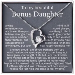 To My Bonus Daughter Necklace, Bonus Daughter Necklace From Stepdad Stepmom, Christmas Birthday Gifts For Bonus Daughter, Stepdaughter Pendant Necklaces Gift With Message Card And Box #10