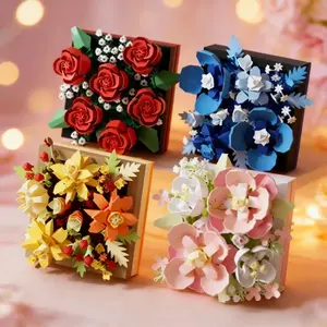 Creative Succulent Plants Flower Stand Model Mini Diamond Building Blocks Micro Bricks DIY Assembly Desk Decor for Home Office