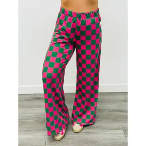 Hot Pink/Green Checkered Knit Pants (Reg. and Plus)
