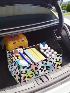 Color Block Pattern Car Storage Box, Foldable Trunk Organizer with Dividers, Multi-Functional Vehicle Holder for All Seasons, Car Storage Organizers