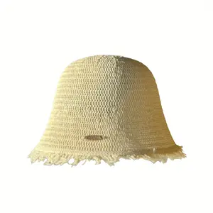 Women Raw Bucket Hat Solid Color Weaving Summer Wide Brim Sun Hat Fisherman Cap for Outdoor Travel Beach scandinavian summer hat vintage hats