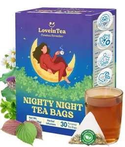 LoveinTea Nighty Night Sleep Herbal Tea Bags, Caffeine-Free Bedtime Tea, 100% Natural Vietnamese Herb Blend, Plant-Based Pyramid Bags, 30 Count