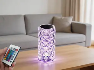 Portable crystal table lamp with 3-color touch control and rechargeable design. Multifunctional as a bedside night light and decorative desk lamp, ideal for bedroom, living room, kitchen and dining room.