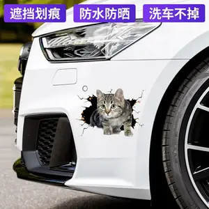3D Kitten Car Stickers - Creative Scratch Cover with Playful Charm