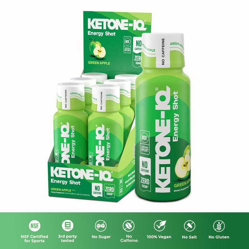 Ketone-IQ No Caffeine Energy Shot | Green Apple Sport Drink