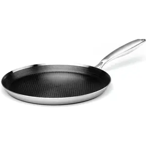Stainless Steel Crepe Pan - 12 Inch Nonstick Crepe Pan, Stainless Steel Honeycomb Coating Pancake Pan, Non Stick Flat Skillet Tawa Dosa Tortilla Griddle Pan, Induction Compatible, PFOA Free