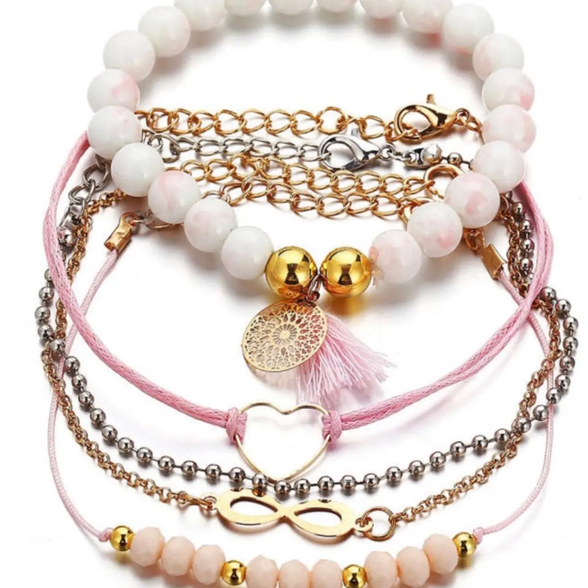 Pink Marble Love Forever Dream Catcher Bracelet C Set