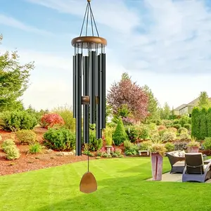 Large Aluminium Wind Chimes 26.8" Inches Elegant Chime for Garden Patio Balcony and Home Classic Black Wind Chimes with Wind Catcher Suitable as A Gift for Unisex(Black)