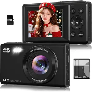 Digital Camera, 4K 44MP Autofocus Point and Shoot Camera with 16X Zoom 2.4" LCD Portable Compact Camera for  Teens Boys Girls Adults