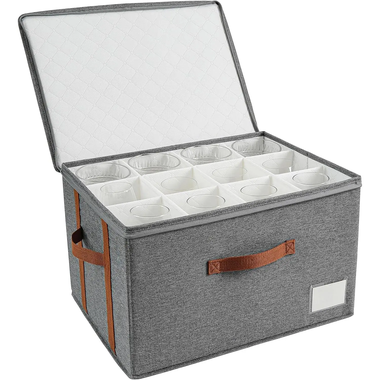 Stemware Storage Cases,Wine Glass Storage Box,with Dividers, Holds 12 Red or White Wine Glasses, Durable Glassware Storage Containers for Crystal or Stemware(Grey red, Stemware storage cases)