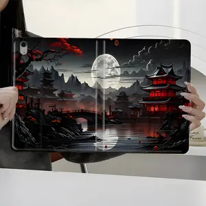 Moonlit Japanese Temple Design iPad Tablet Case, Protective Cover iPad Book-Style Case for iPad Pro 2022 2021 2020 2019, Full Protection and Pen Slot for Office and School Use, Perfect Gift for Family and Friends, Casing Accessories Shell