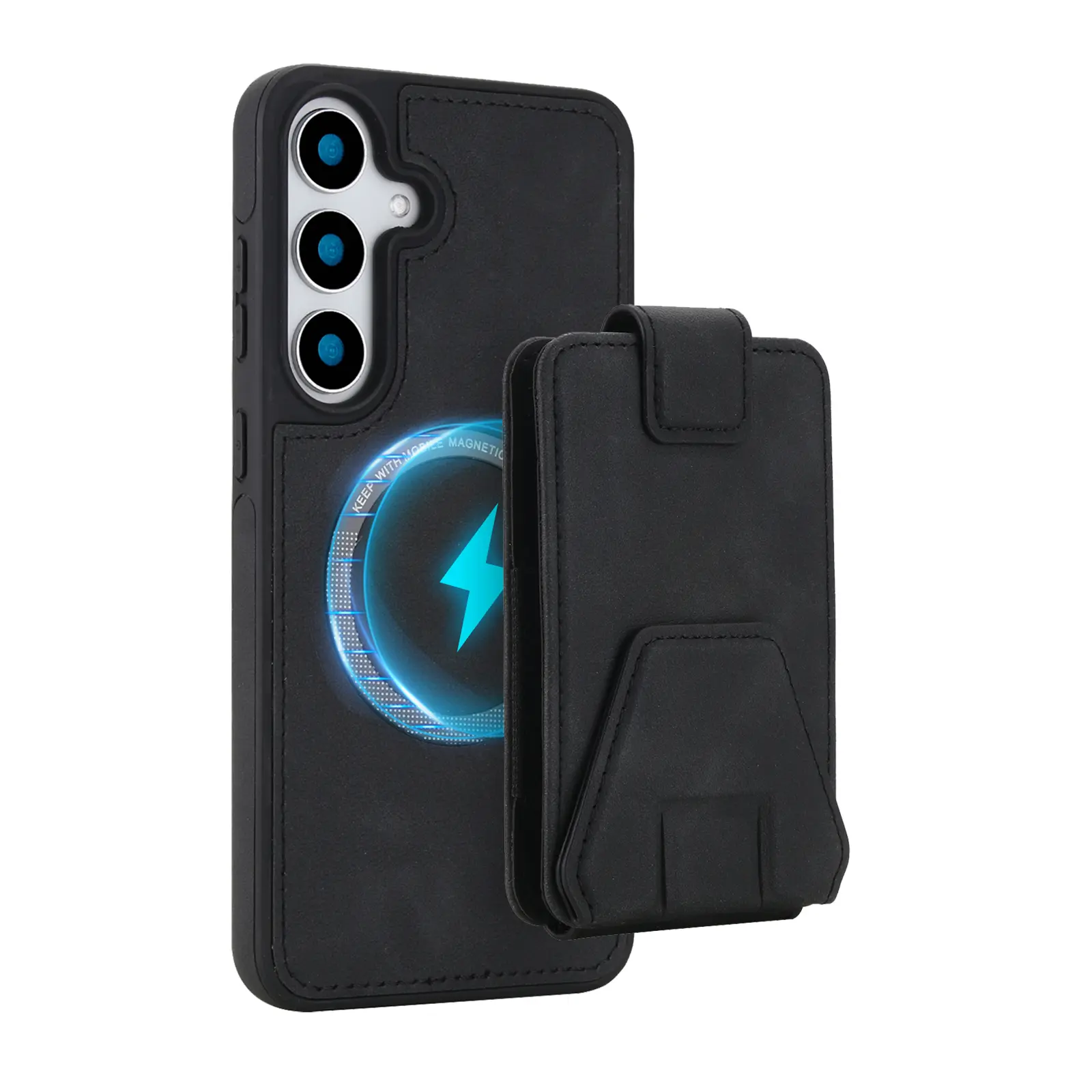 2 IN 1 Detachable Magnetic Wallet Case for SAMSUNG S/A Series, MagSafe Wireless Charging Leather Cover with Card Slots, Foldable Kickstand, Shockproof Full Camera Protection Flip Phone Case,Vintage Grain Leather Phone Case,Business Fashion Style