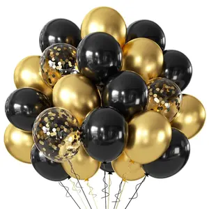 12inch Black and Gold Balloons, 16/41/71/122pcs Black and Gold Confetti Balloons Party Decorations for Birthday Graduation New Years Wedding Anniversary Engagement Baby Shower Gender Reveal Prom Retirement Party Decorations