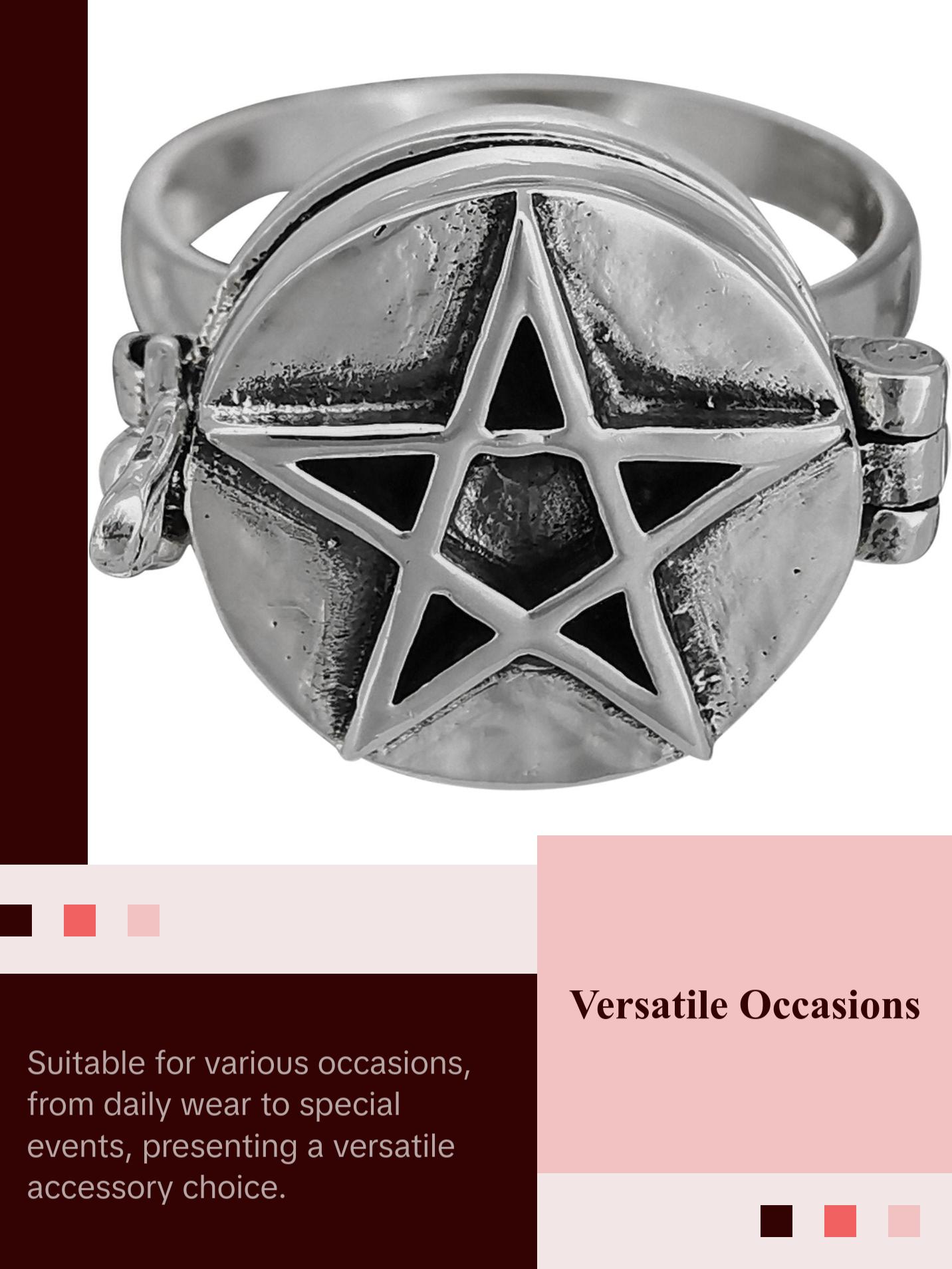 925 Sterling silver pentagram poison ring which opens and closes