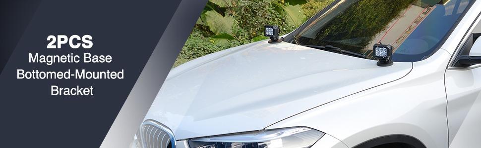 Nilight 2PCS Magnetic Base LED Light Bar Mounting Brackets, Powerful Sucker Holder for Bottom-Mounted Offroad Work Auxiliary Lamps Mounts on Hood A-Pillar