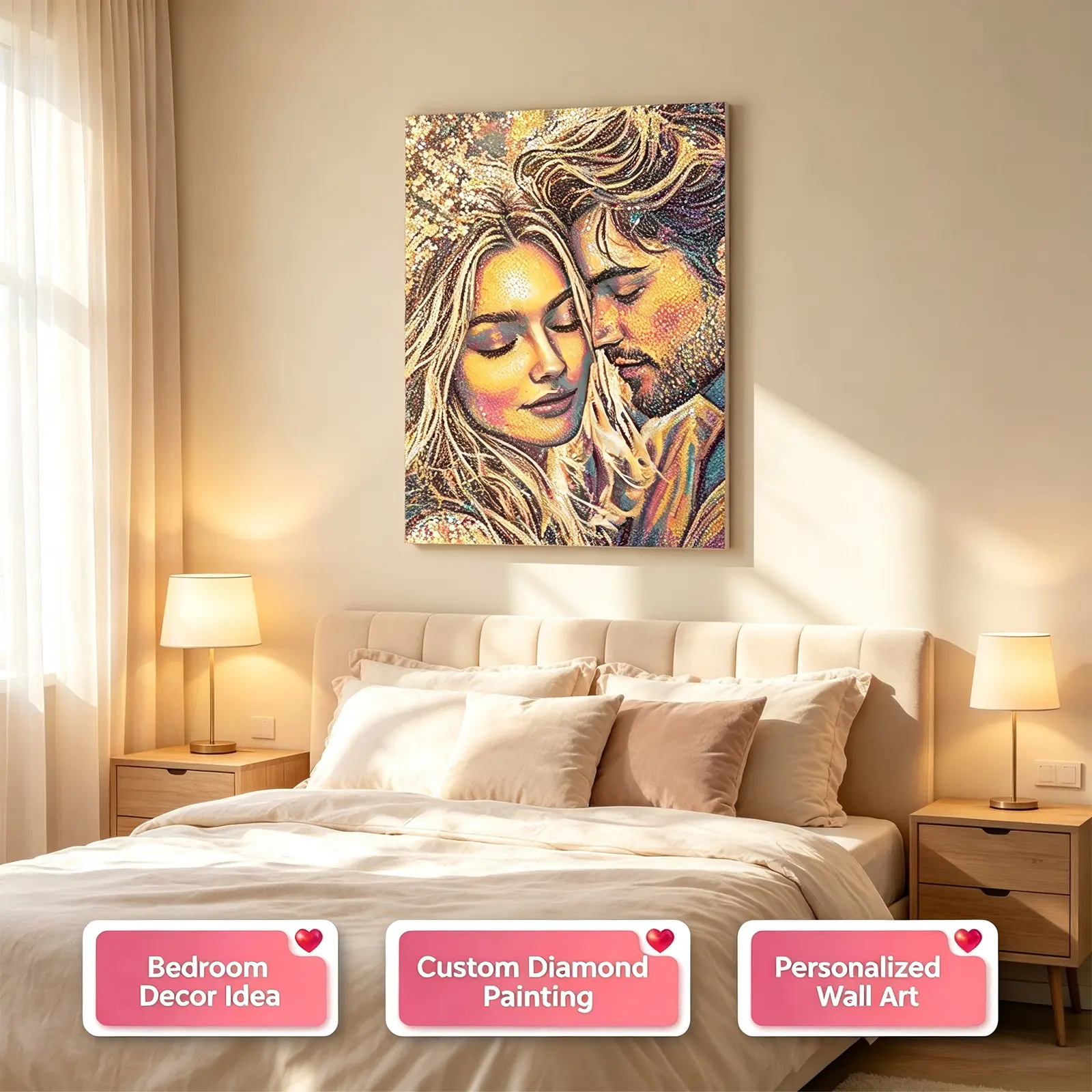 Framed DIY Square Drill Diamond Painting 30×40cm, Generate Diamond Painting By Uploading Your Photos, Handmade Wall Art for Couple & Pet