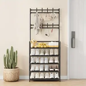 Multi-Layer Shoe Rack & Hanging Clothes Rack, Heavy-Duty Plastic Space-Saving Storage Shelf, Easy Assembly, Ideal for Entryway, Bedroom, Balcony, Hallway