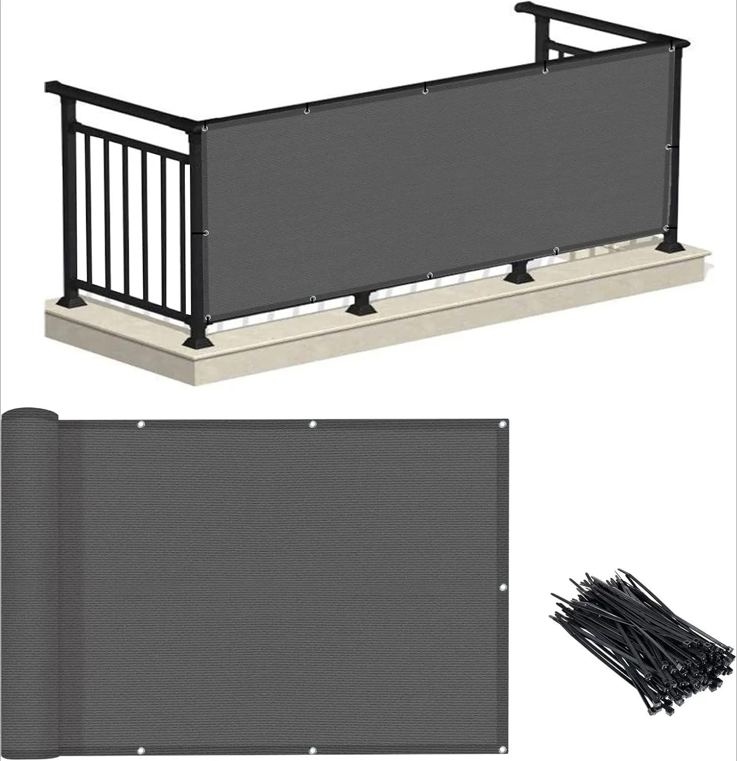 Dark Grey Balcony Privacy Net, Waterproof UV-Resistant Wind-Block Fence Cover, Outdoor Privacy Protection Screen for Deck, Patio, Home Improvement