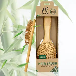 Bamboo Hair Brush Set, Natural Wooden Massage Cushion, Wide-tooth Detangler & Scalp Massager for Men/Women, Perfect for Thick/Curly Hair Care