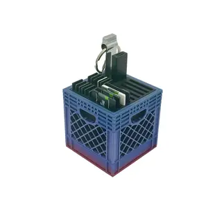 Medium Mini Milk Crate SD Card Holder for 9 Full Size and 12 Micro SD Cards, 2 USB-A