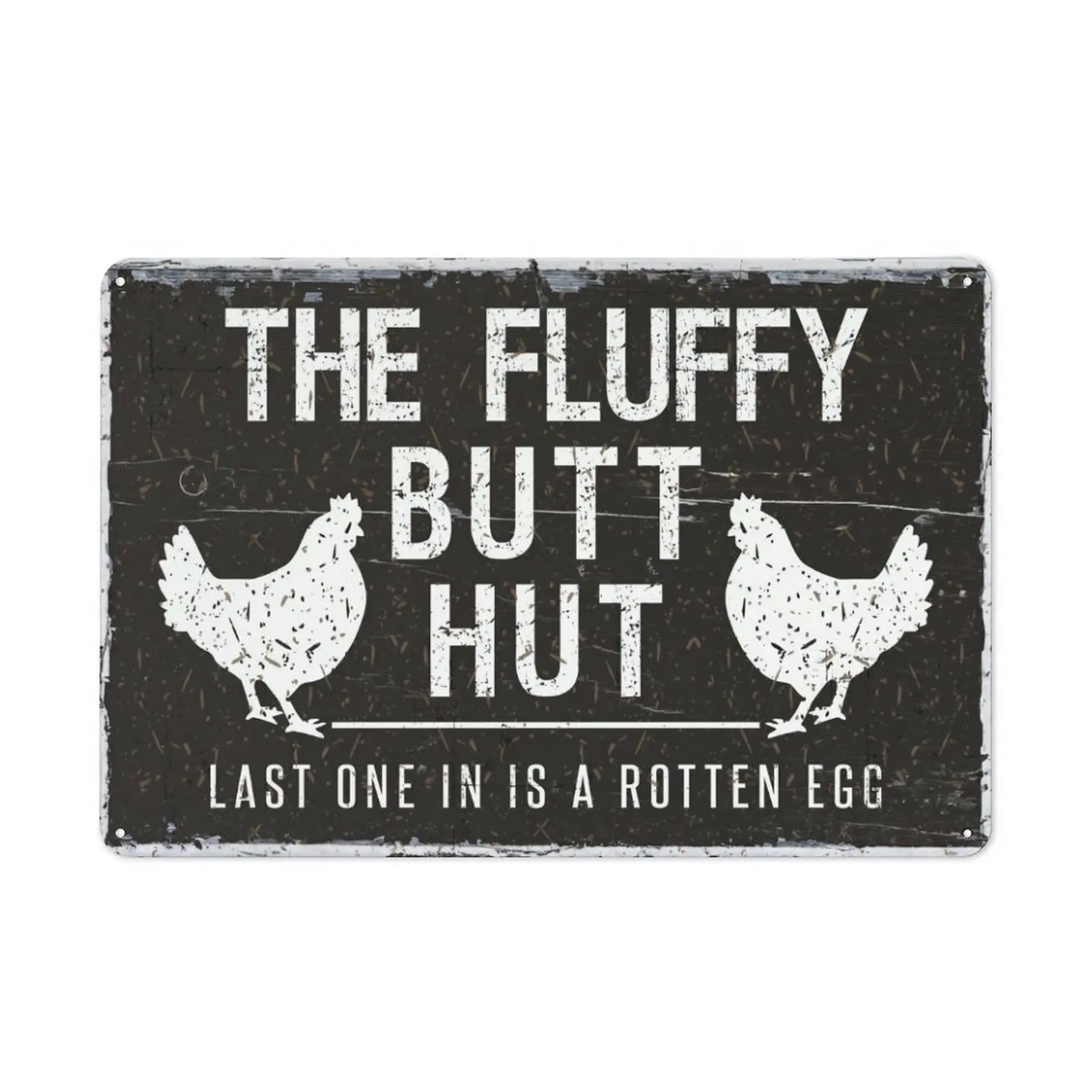 The Fluffy Butt Hut Funny Metal Sign - Rustic Custom Modern Wall Farmhouse Style Chicken Home Decor, Vintage Novelty Gift For Her, 12x8