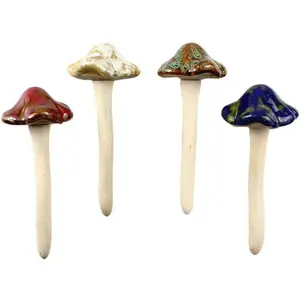 Garden Decor, 4 count (Random Color) Ceramic Mushroom for Garden, Yard, Fairy Garden - Lawn Ornament Decor, Pottery Ornament 4.52" in Height