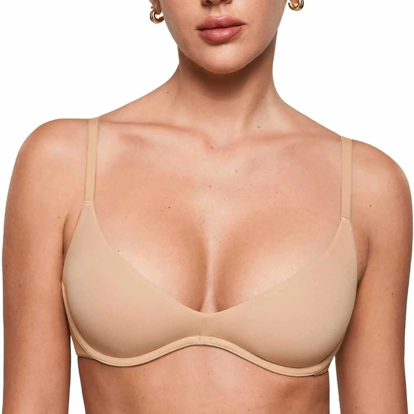 Women's Plus Size Inbarely Plunge Unlined Underwire Bra - Smooth Support, Comfort Fit, Everyday Wear Lingerie