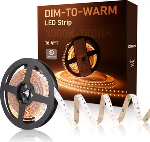 LEONLITE Warm Dim LED Tape Light, 3000K to 1800K, UL CE Listed, Dim-to-Warm Flexible LED Strip for Bedroom Mirror Kitchen Bar Cabinet, 4.7W/ft, 16.4ft