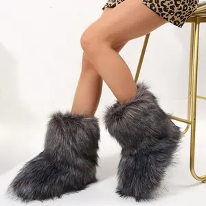 Soft Women's Comfortable Snow Boots Winter Warm Fuzzy Fluffy Mid Calf Indoor Outdoor Shoes