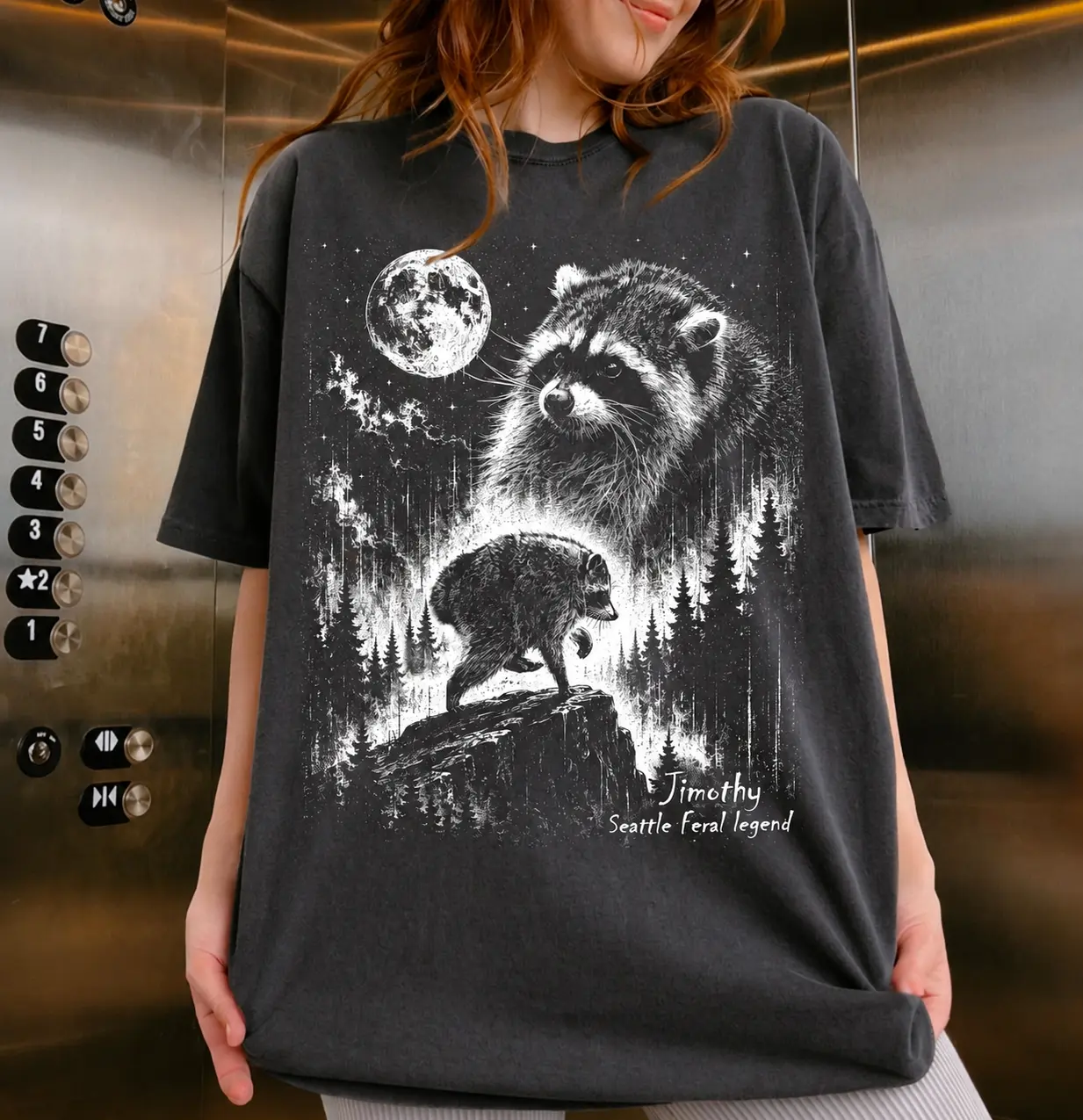 Comfort Colors Vintage Jimothy Raccoon T-Shirt, Seattle Feral Legend Retro Moon Tee, Funny Trash Panda Cottagecore Graphic Top