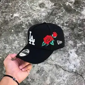 LA Rose Embroidered Baseball Cap – Black Adjustable New Era Style Hat