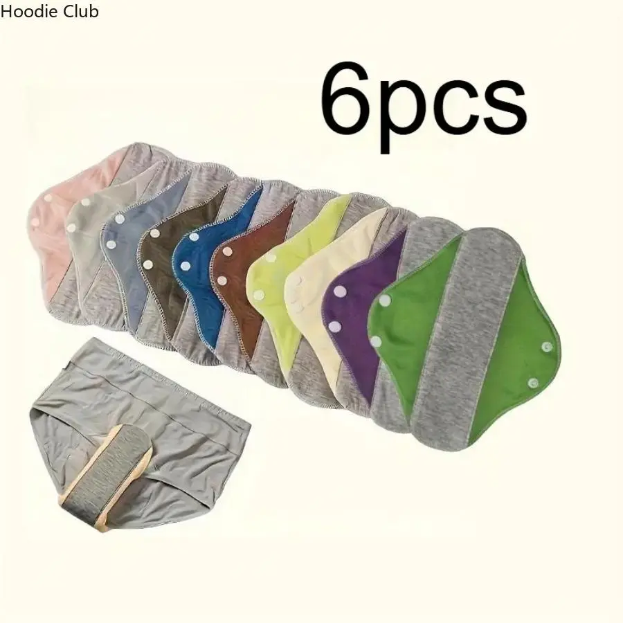 Women's 6-Pack Graphene Reusable Sanitary Pads Set - Soft Cotton Absorbent Reusable Pads, Leak-Proof Washable Breathable Fabric, Eco-Friendly Menstrual & Daily Care Inserts for Home, Overnight Use, Reusable Set