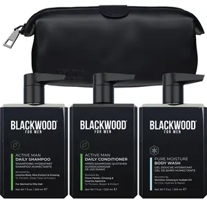 BLACKWOOD FOR MEN Dapper Grad Set including Travel Bag, Active Mens Shampoo, Active Men Conditioner, & Pure Moisture Body Wash Body Care Gift