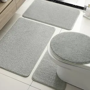 Modern Minimalist Bathroom Mat Set, Pure Color Design, Comfortable U-Shaped Toilet Pad and Cover, Bath Decor, Bathroom Accessories