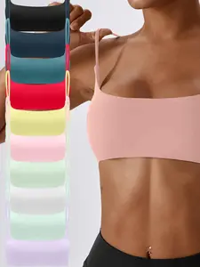 Women's Solid Color Thin Strap Sports Bra, Breathable Comfort Backless Design, Perfect for Yoga and Gym, Fitness Clothing